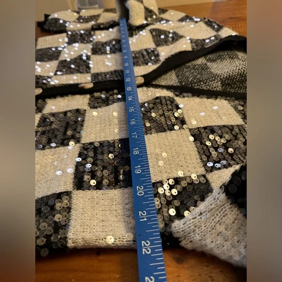 BiBi Black and White Checkered Sequin Cardigan - Picture 6 of 10